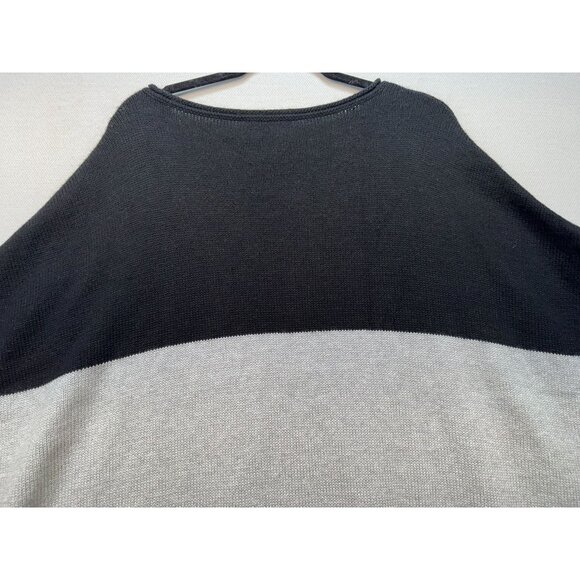 White House Black Market Womens Striped Poncho Sweater L Black Gray Pink - Picture 11 of 11